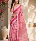 Pink pink printed chanderi cotton ready to wear saree