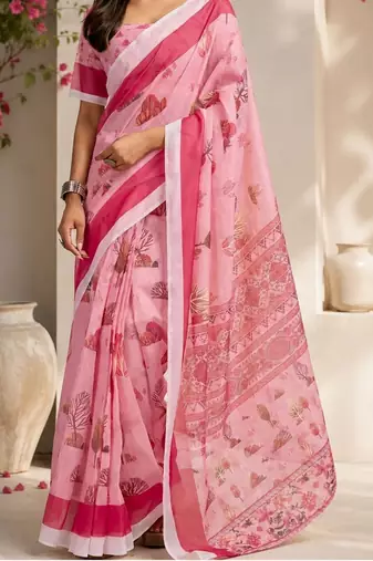 Pink pink printed chanderi cotton ready to wear saree