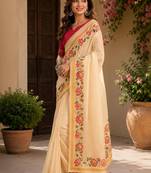 Cream cream printed chanderi cotton ready to wear saree