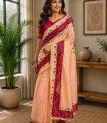 Peach printed chanderi cotton ready to wear saree