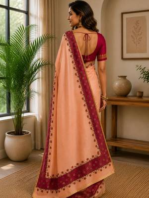Peach printed chanderi cotton ready to wear saree 2