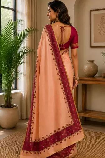 Peach printed chanderi cotton ready to wear saree