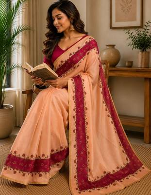 Peach printed chanderi cotton ready to wear saree 3