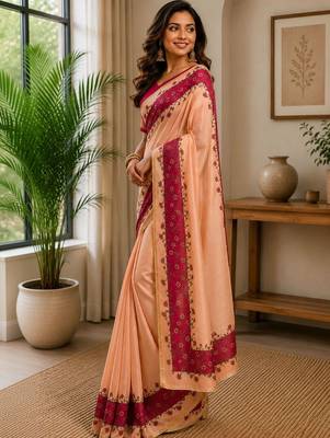 Peach printed chanderi cotton ready to wear saree 4
