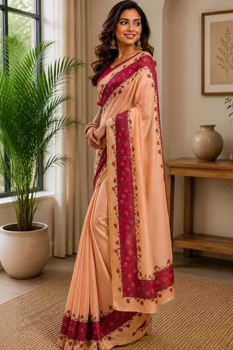 Peach printed chanderi cotton ready to wear saree