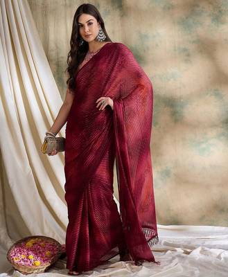Red printed saree with blouse 1
