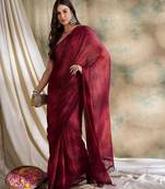 Red printed saree with blouse