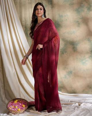 Red printed saree with blouse 4