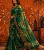 Green floral embroidered poly georgette saree
