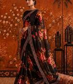 Black floral embroidered poly georgette saree