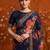 Navy blue floral embroidered poly georgette saree