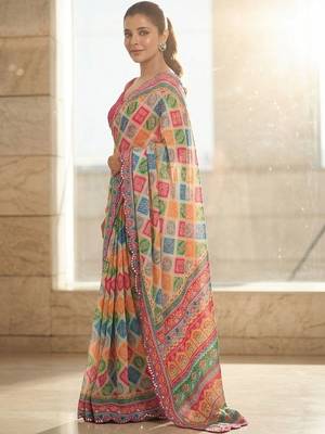 Blue printed bandhani sarees with unstitched blouse piece 3