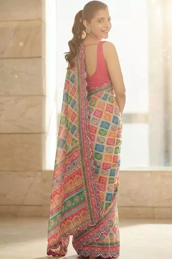 Blue printed bandhani sarees with unstitched blouse piece