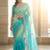 Blue ombre embroidered saree with blouse piece
