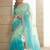Blue ombre embroidered saree with blouse piece