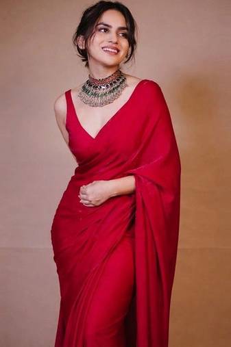 Red  chiffon saree