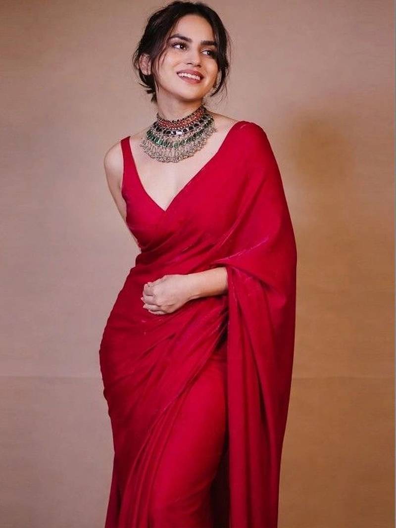 Red  chiffon saree