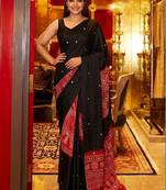 Black bandhani mirror work saree