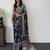 Black ajrak block mirror work bandhani saree