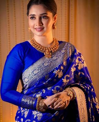Blue woven design zari  silk designer banarasi saree 1