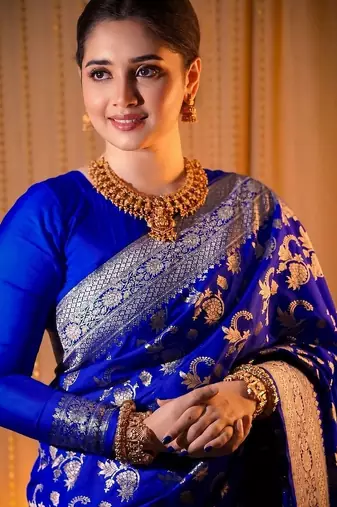 Blue woven design zari  silk designer banarasi saree