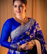 Blue woven design zari  silk designer banarasi saree