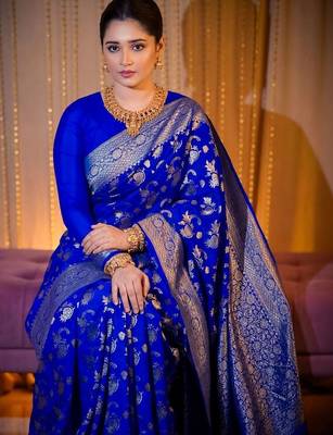 Blue woven design zari  silk designer banarasi saree 2
