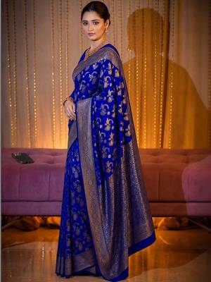 Blue woven design zari  silk designer banarasi saree 3