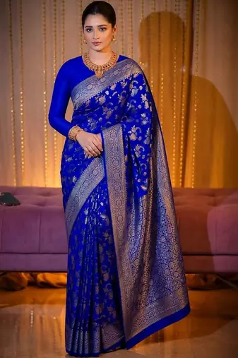 Blue woven design zari  silk designer banarasi saree