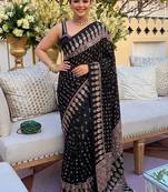 Black embellished mirror work saree