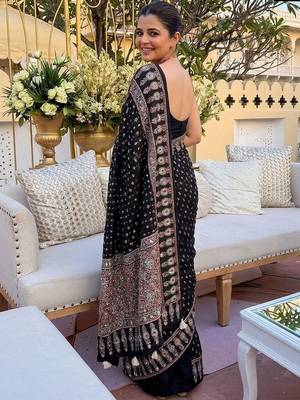Black embellished mirror work saree 3