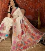 Off white woven design zari silk blend jamdani saree