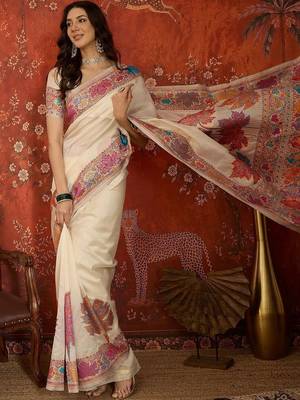 Off white woven design zari silk blend jamdani saree 2