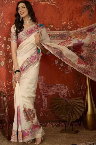 Off white woven design zari silk blend jamdani saree