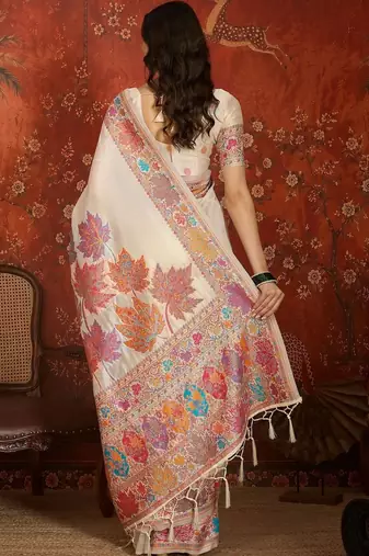 Off white woven design zari silk blend jamdani saree