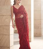 Maroon embellished sequinned  georgette saree