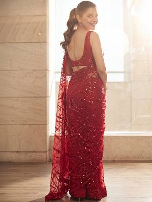 Maroon embellished sequinned  georgette saree 2