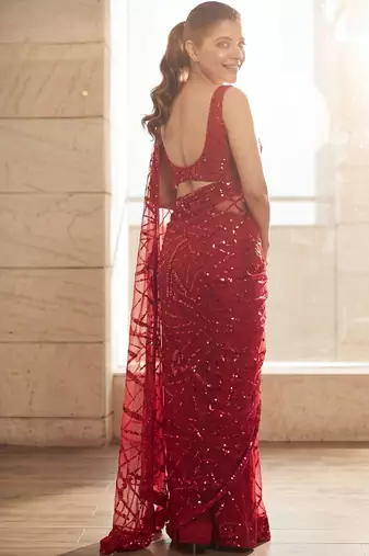 Maroon embellished sequinned  georgette saree