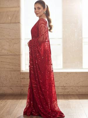 Maroon embellished sequinned  georgette saree 3