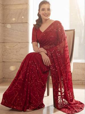 Maroon embellished sequinned  georgette saree 4