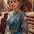 Teal floral embroidered organza designer saree