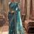Teal floral embroidered organza designer saree