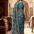 Teal floral embroidered organza designer saree
