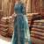 Teal floral embroidered organza designer saree