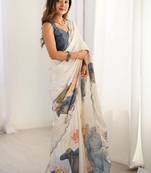 Off white floral  chiffon bagh saree