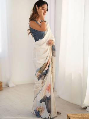Off white floral  chiffon bagh saree 2