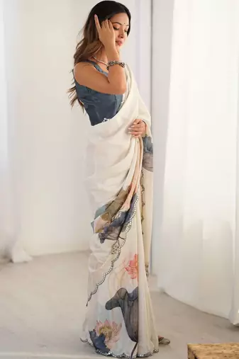 Off white floral  chiffon bagh saree