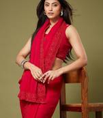 Red embellished embroidered poly georgette designer saree