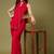 Red embellished embroidered poly georgette designer saree