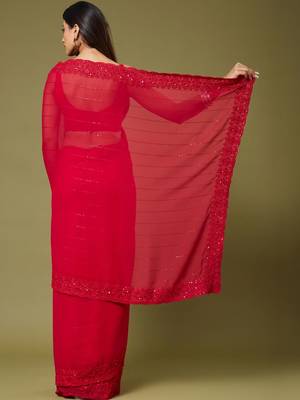 Red embellished embroidered poly georgette designer saree 5